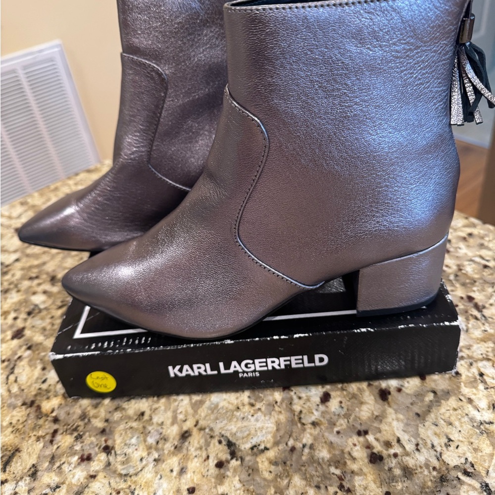 Karl Lagerfeld Silver Metallic Ankle Boots size 6 NWT